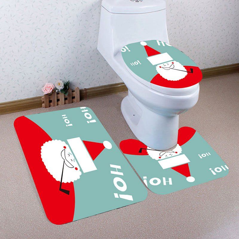 

3Pcs Cute Santa Claus Pattern Bath Toilet Mats Set, Colorful