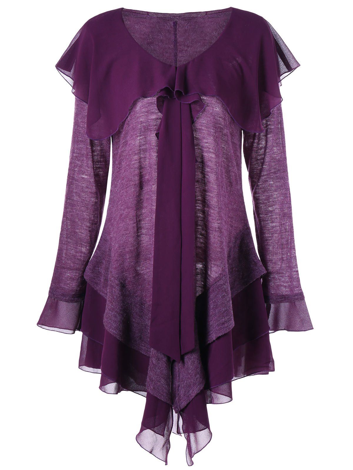 

Plus Size Long Sleeve Panel Asymmetric Tiered Dress, Purple