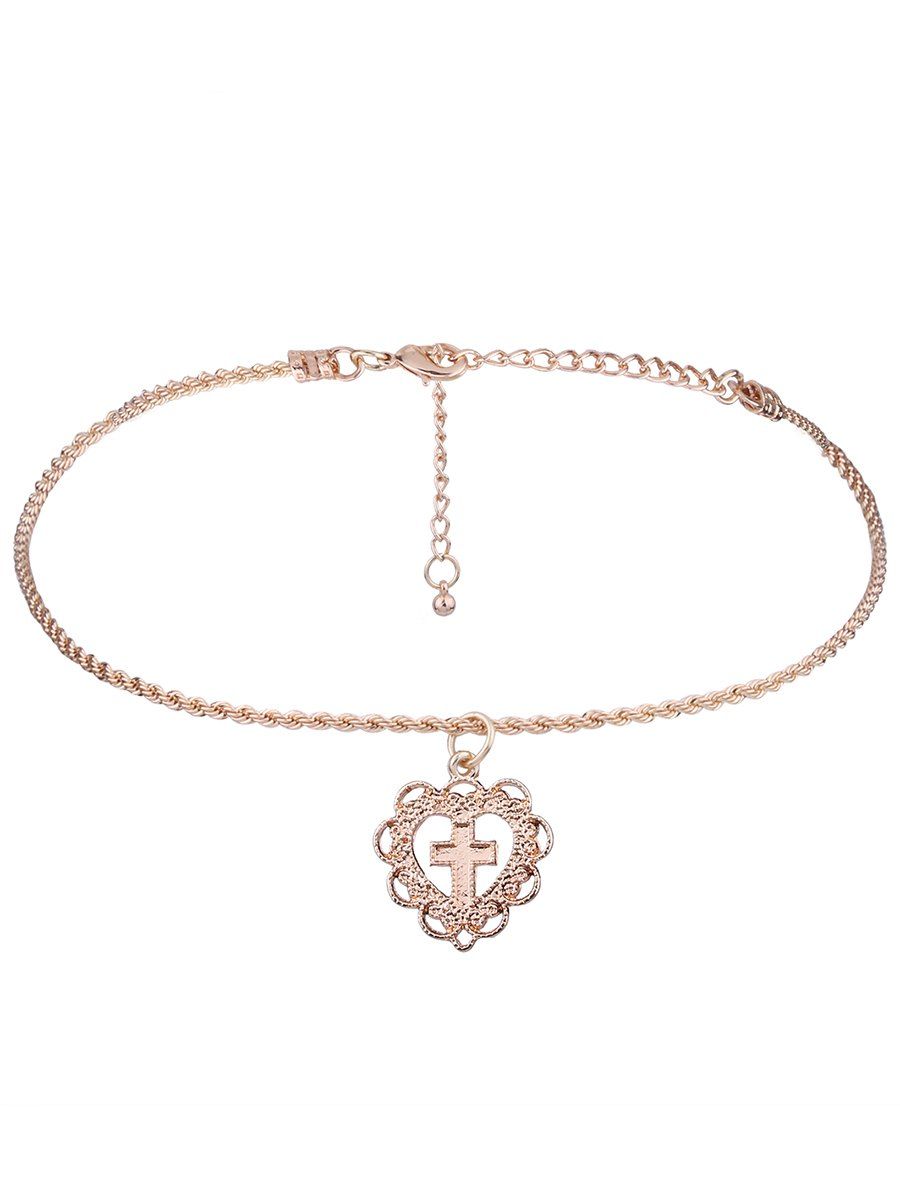 

Crucifix Heart Chain Collarbone Necklace, Golden
