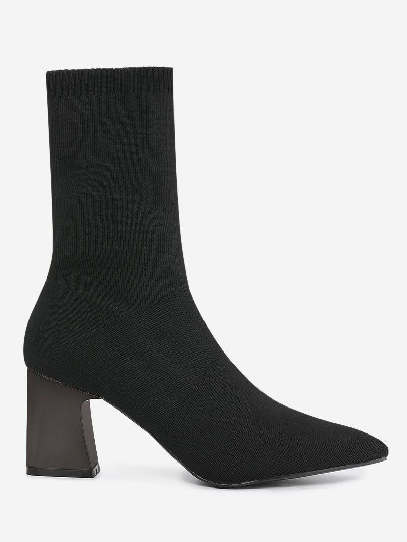 

Fold Over Pointed Toe Block Heel Boots, Black