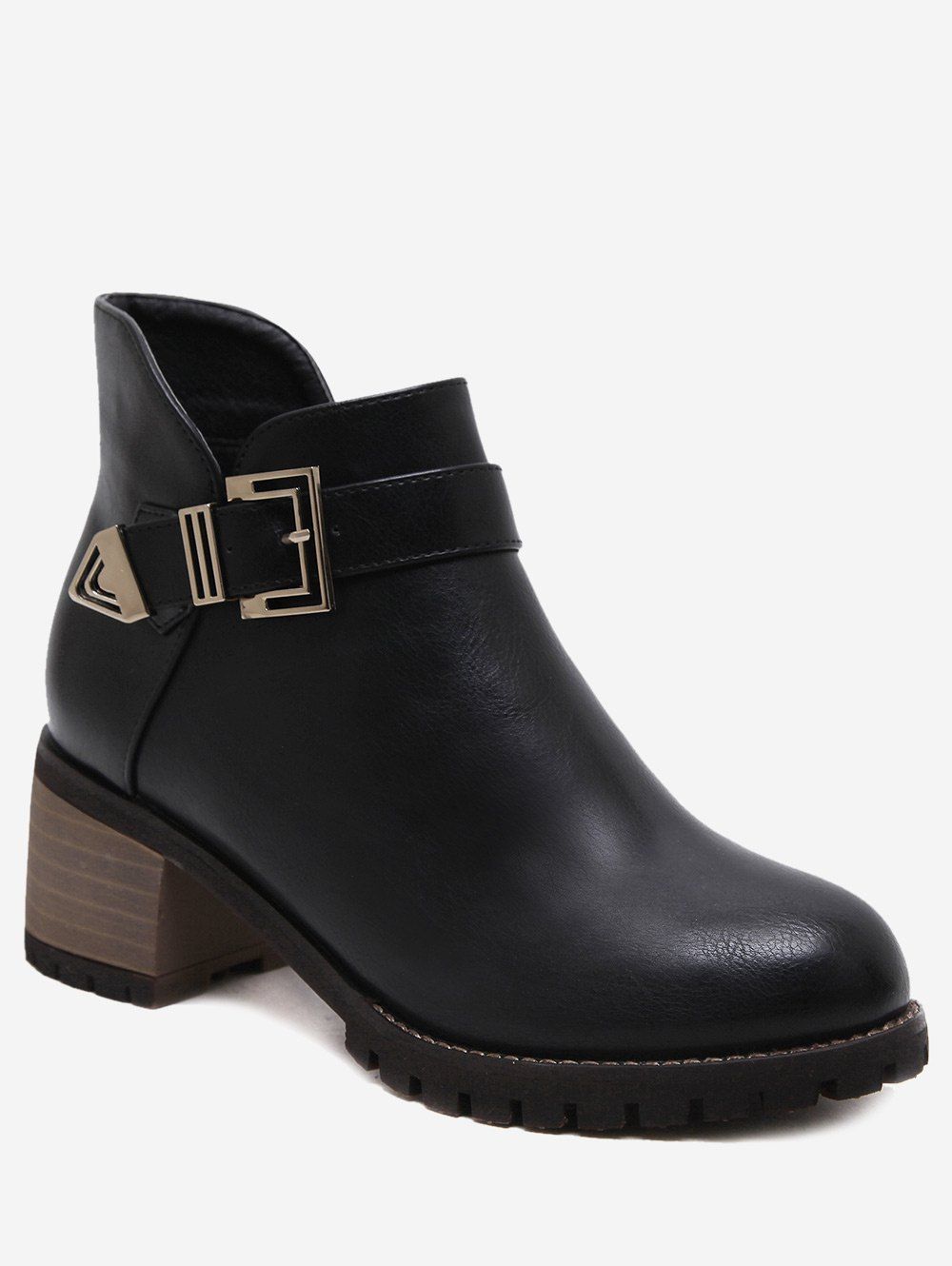 Chunky Heel Buckled Side Zip Ankle Boots - BLACK 38