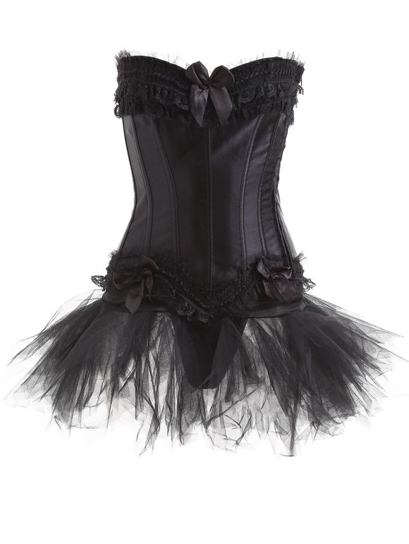 Costume Corset Sur Buste Désossé En Acier Gothique Nœud Papillon - Noir S