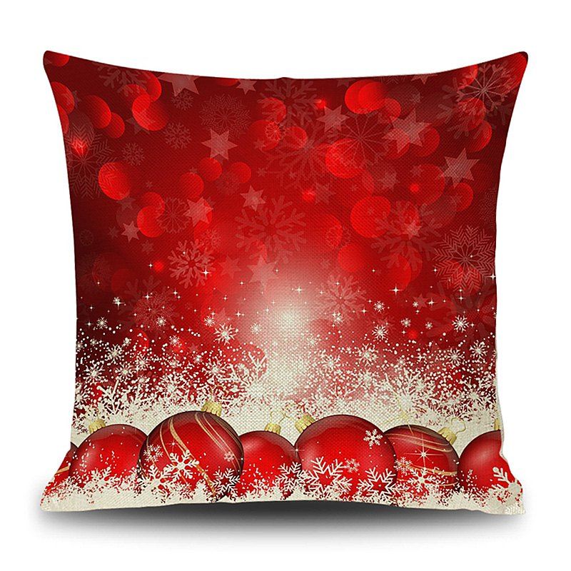 

Christmas Baubles Snowflake Print Linen Sofa Pillowcase, Red