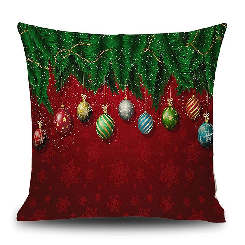 

Christmas Baubles Pine Print Linen Sofa Pillowcase, Colormix