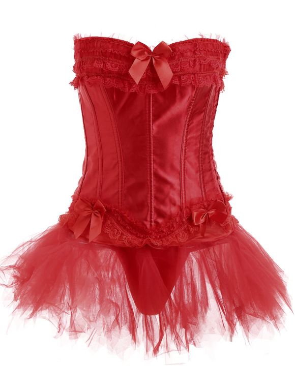 Costume Corset Sur Buste Désossé En Acier Gothique Nœud Papillon - Rouge L