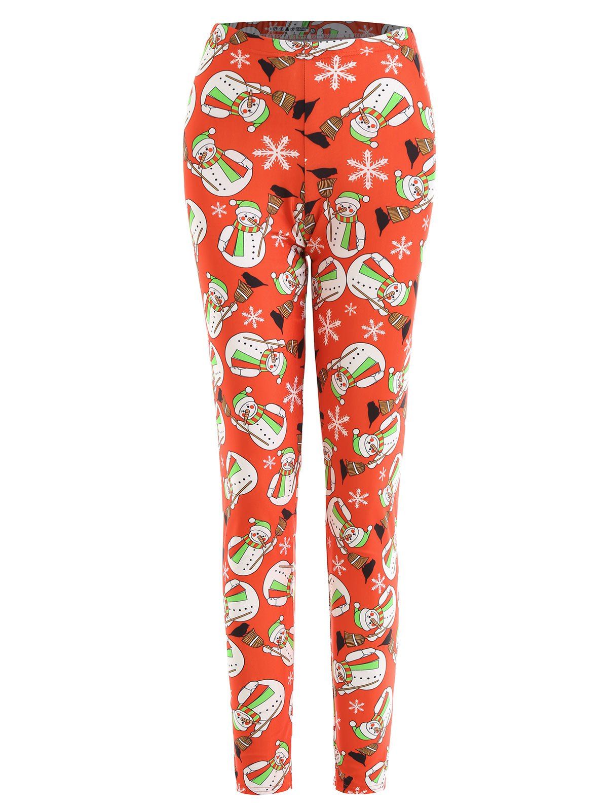 

Christmas Snowman Snowflake Print Plus Size Leggings, Red