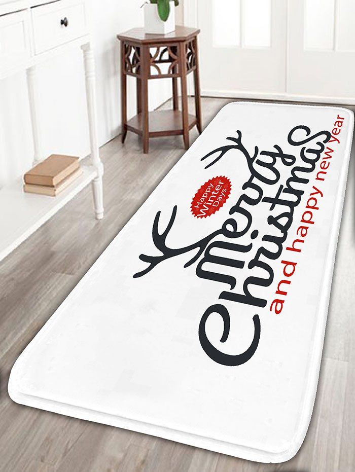 

Christmas Letter Print Skidproof Flannel Bath Rug, White