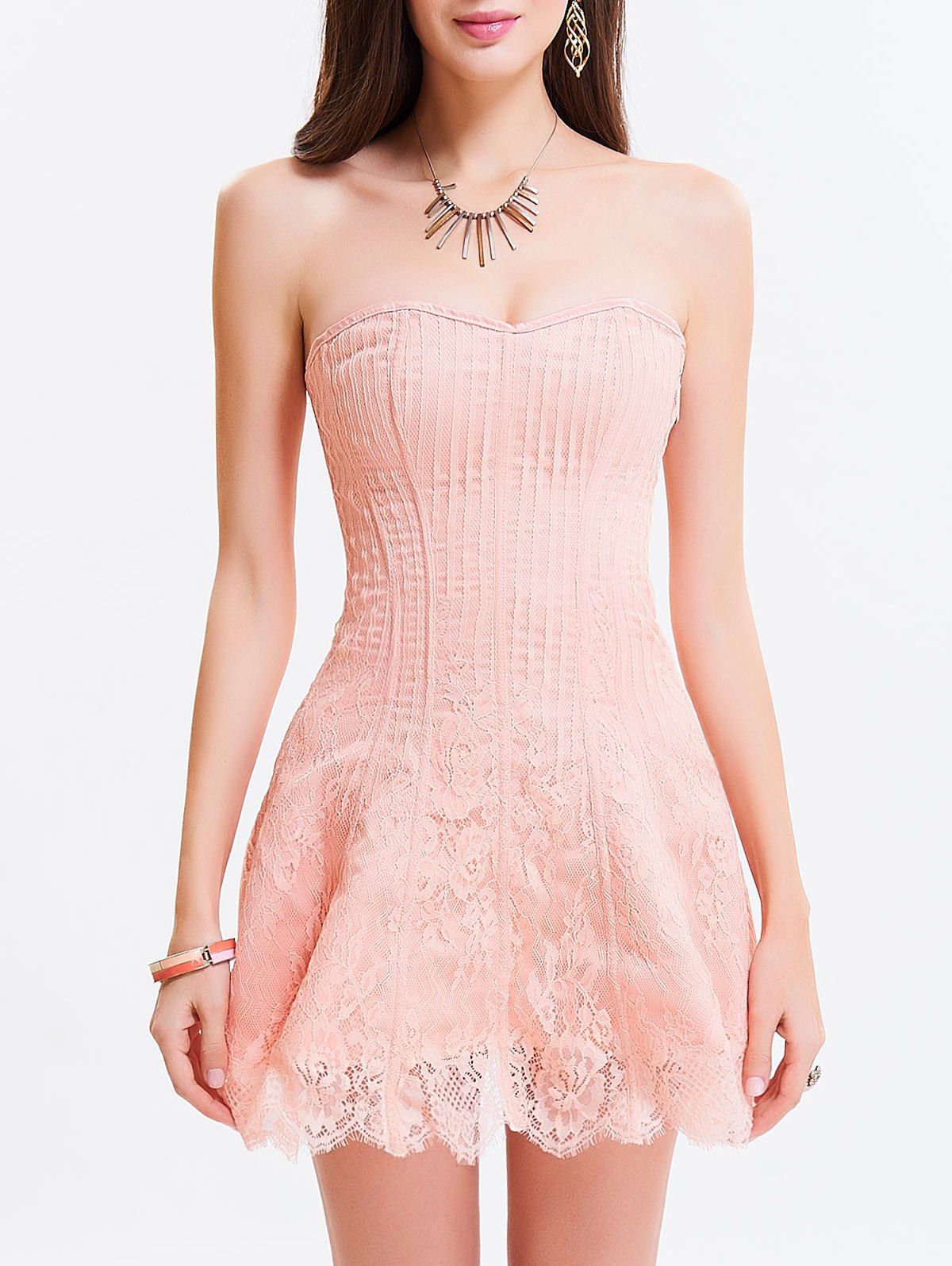 

Tie Up Zipper Gothic Lace Corset Dress, Light pink