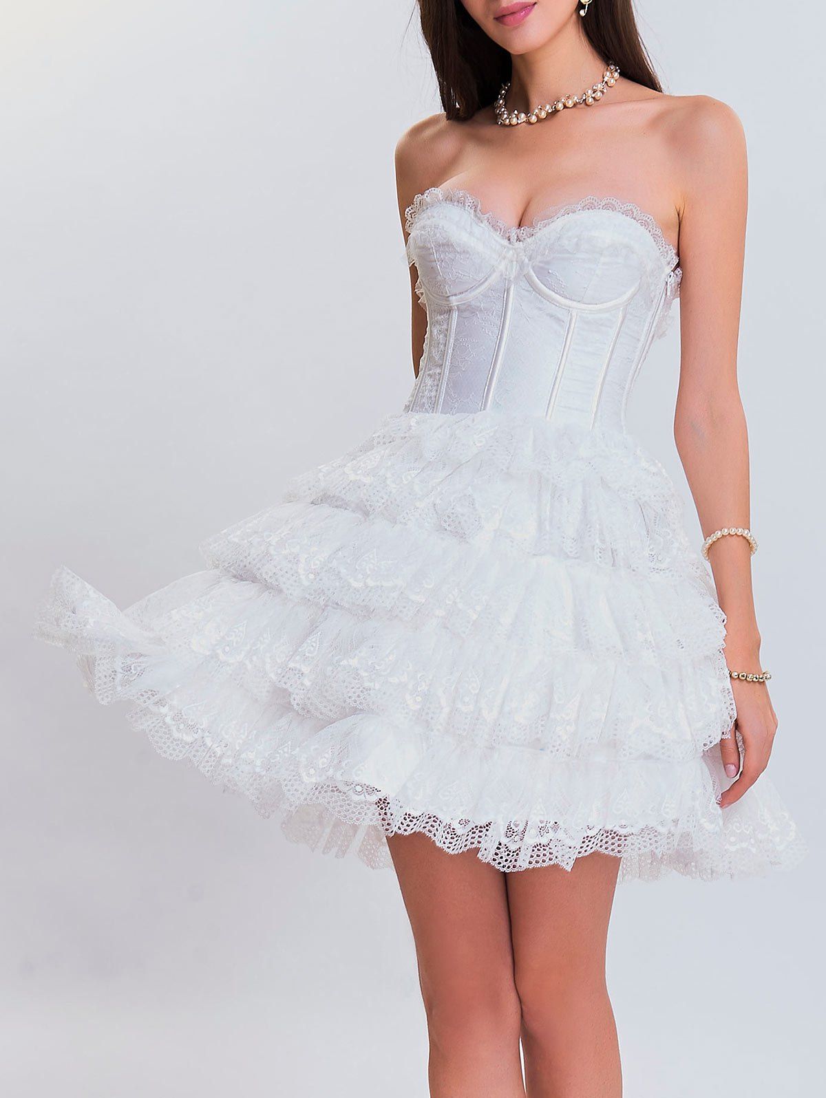 

Club Lace Tiered Corset Dress, White