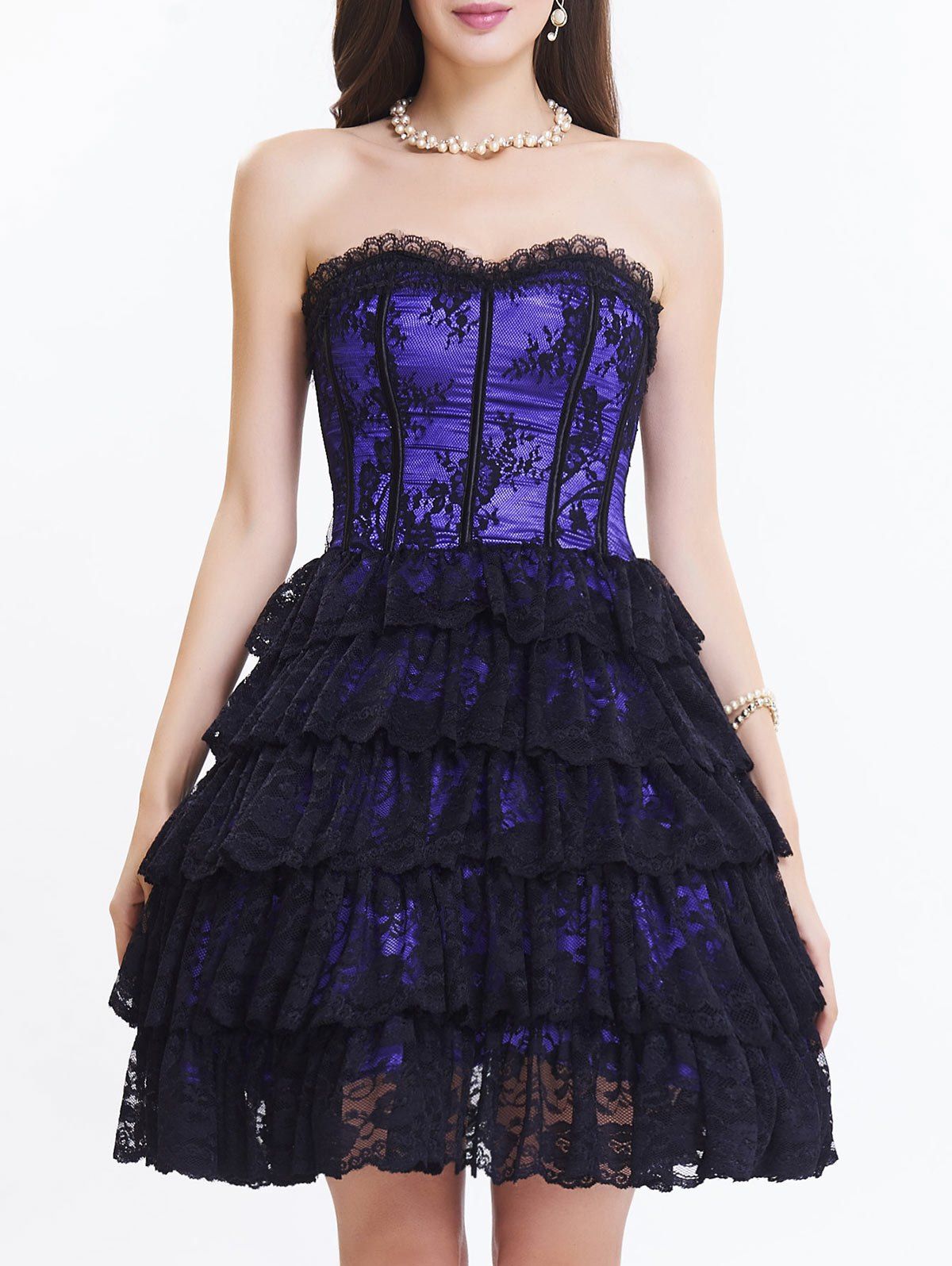 

Club Lace Tiered Corset Dress, Black purple