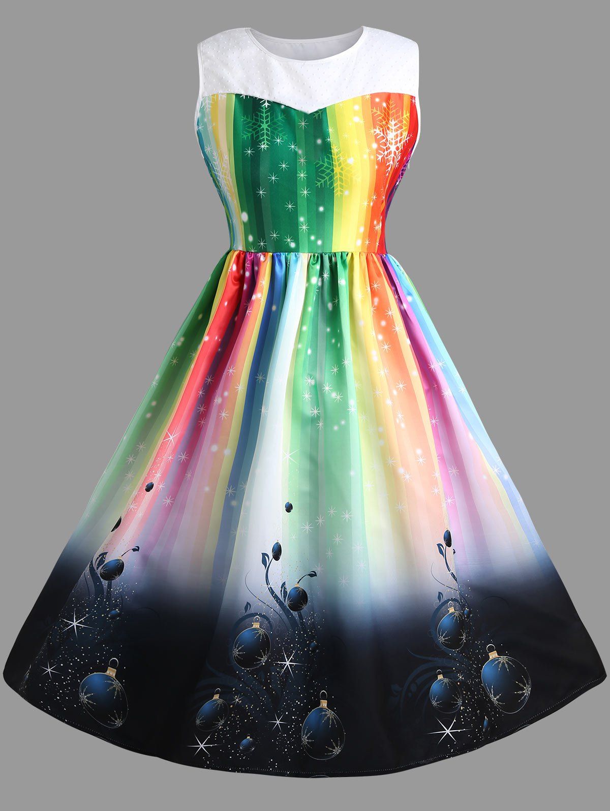 

Plus Size Sleeveless Rainbow Midi Christmas Dress, Colorful