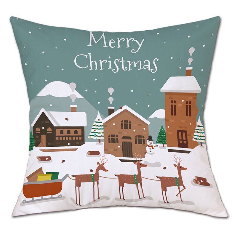 

Christmas Sleigh House Print Linen Sofa Pillowcase, Colormix