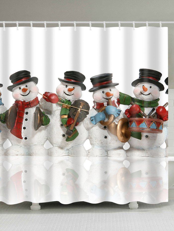 

Waterproof Christmas Snowman Printed Bathroom Shower Curtain, Colormix