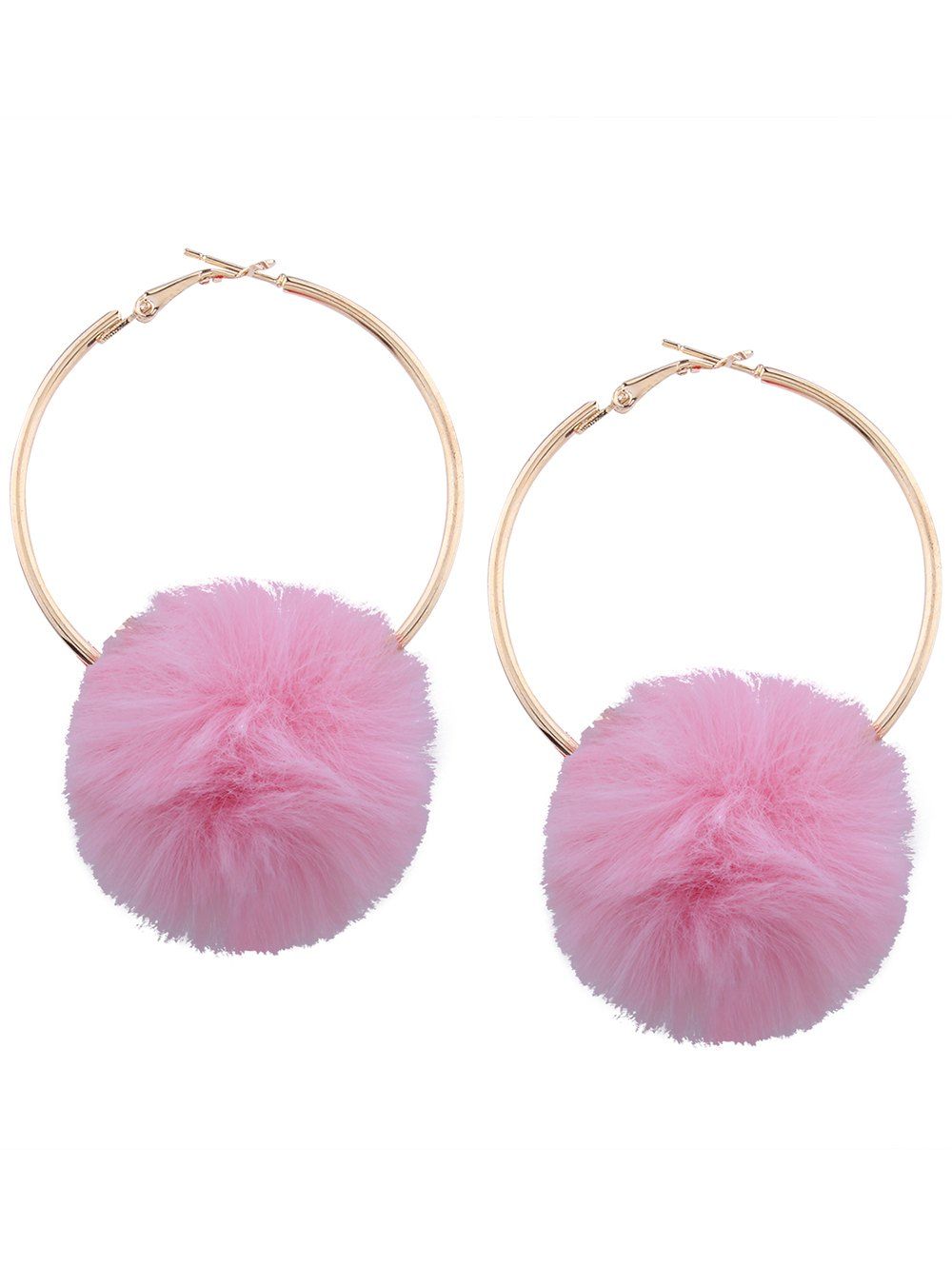 

Fuzzy Ball Alloy Circle Hoop Drop Earrings, Pink