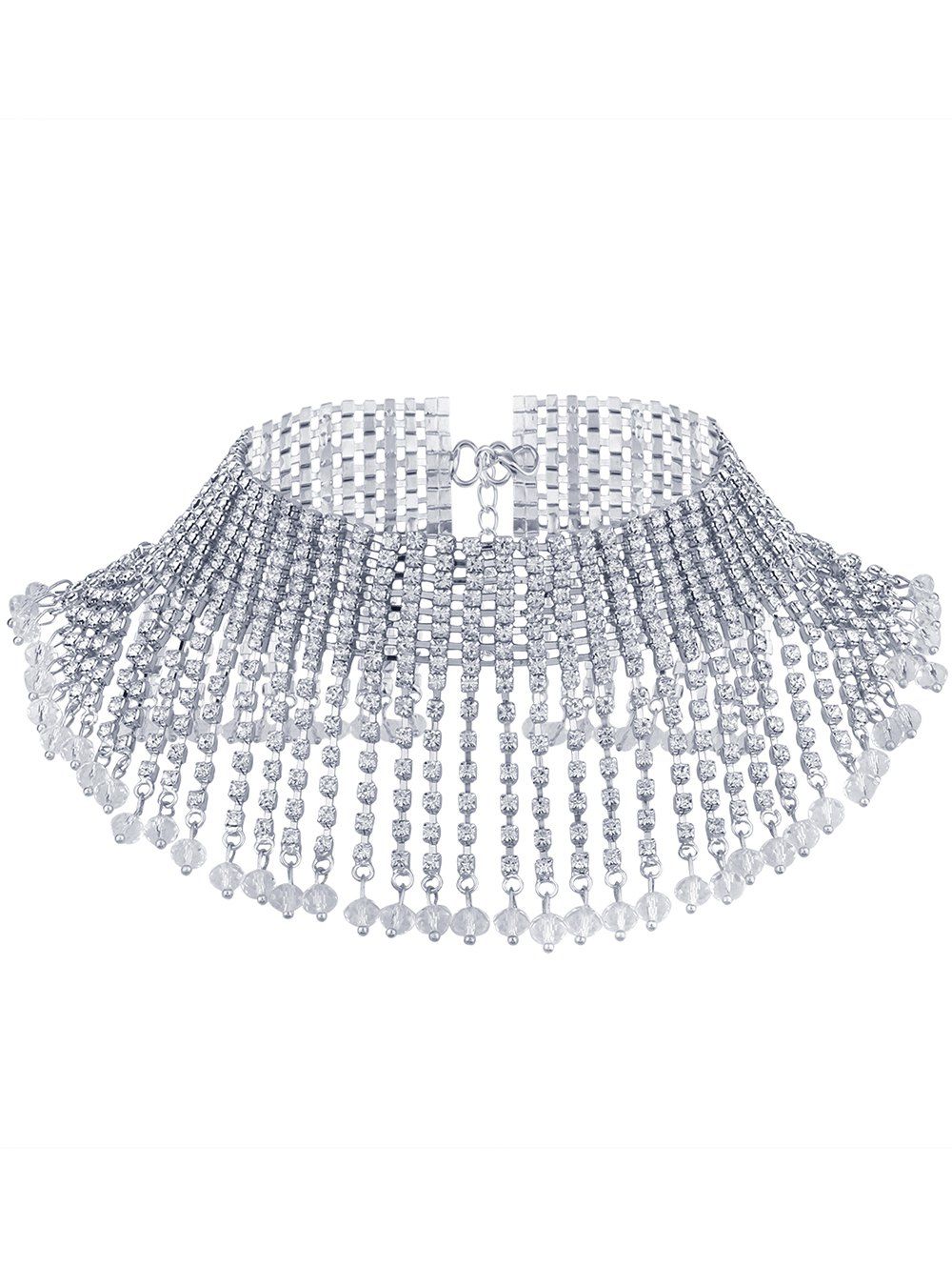 

Rhinestone Fringed Chain Alloy Necklace, White