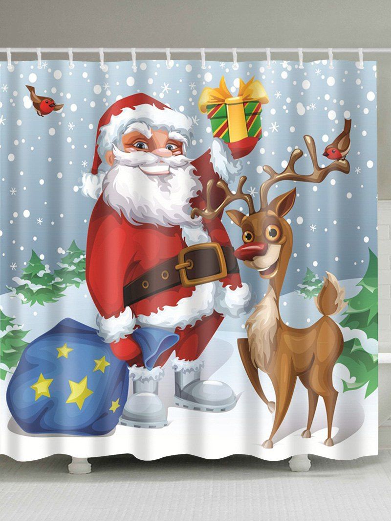 

Christmas Santa Gift Waterproof Bath Shower Curtain, Light blue