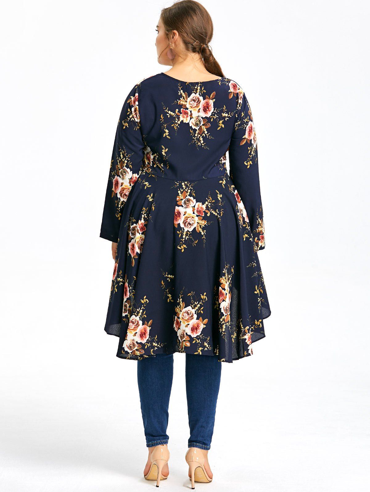 best plus size high low floral chiffon blouse