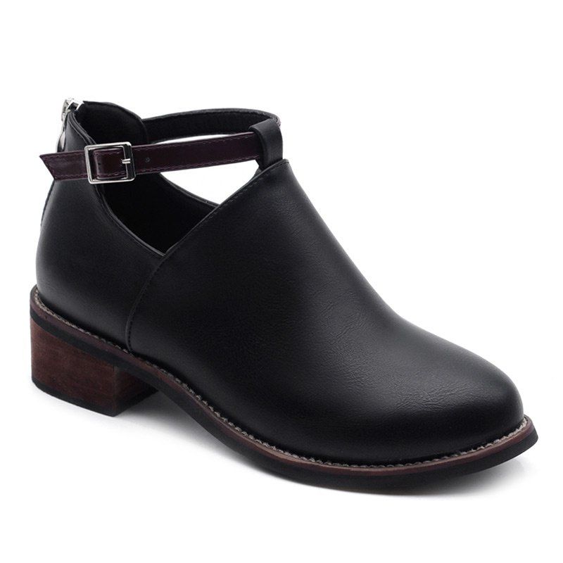 

Buckled Black Heel Back Zipper Ankle Boots