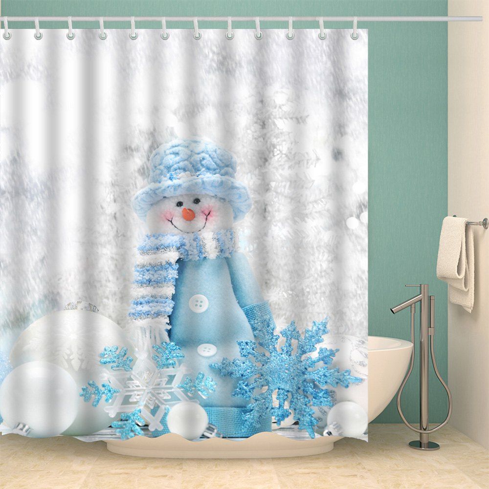 2018 Winter Snowman Print Fabric Waterproof Bath Shower Curtain GREY