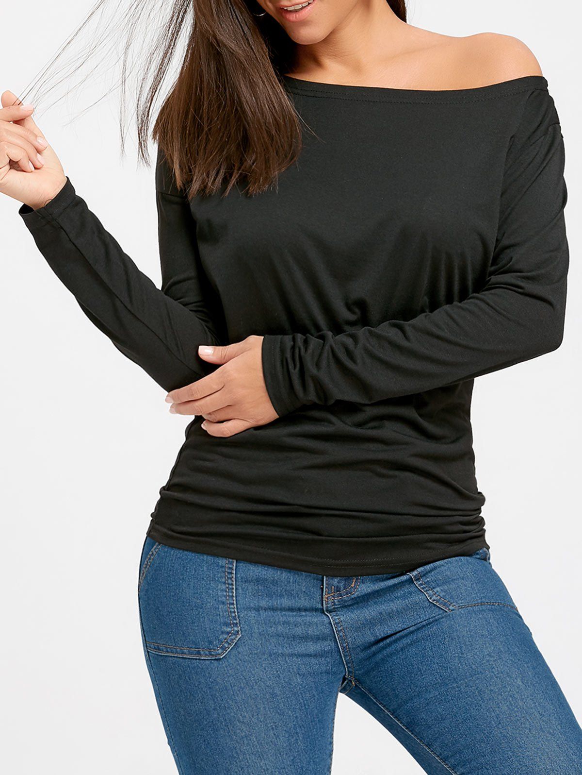 

Skew Neck Long Sleeve Tee, Black