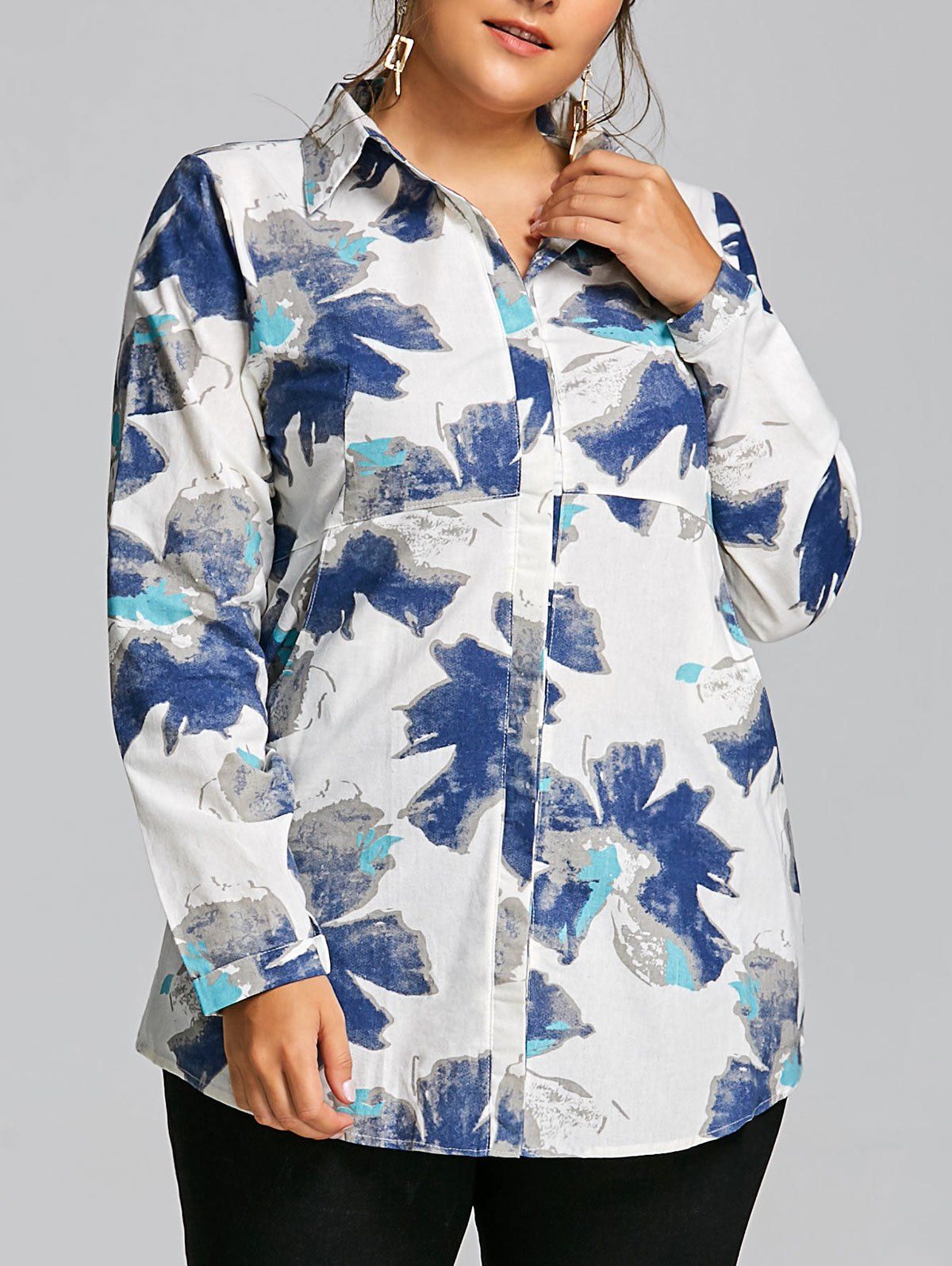 

Plus Size Floral Tie Dye Tunic Shirt, White