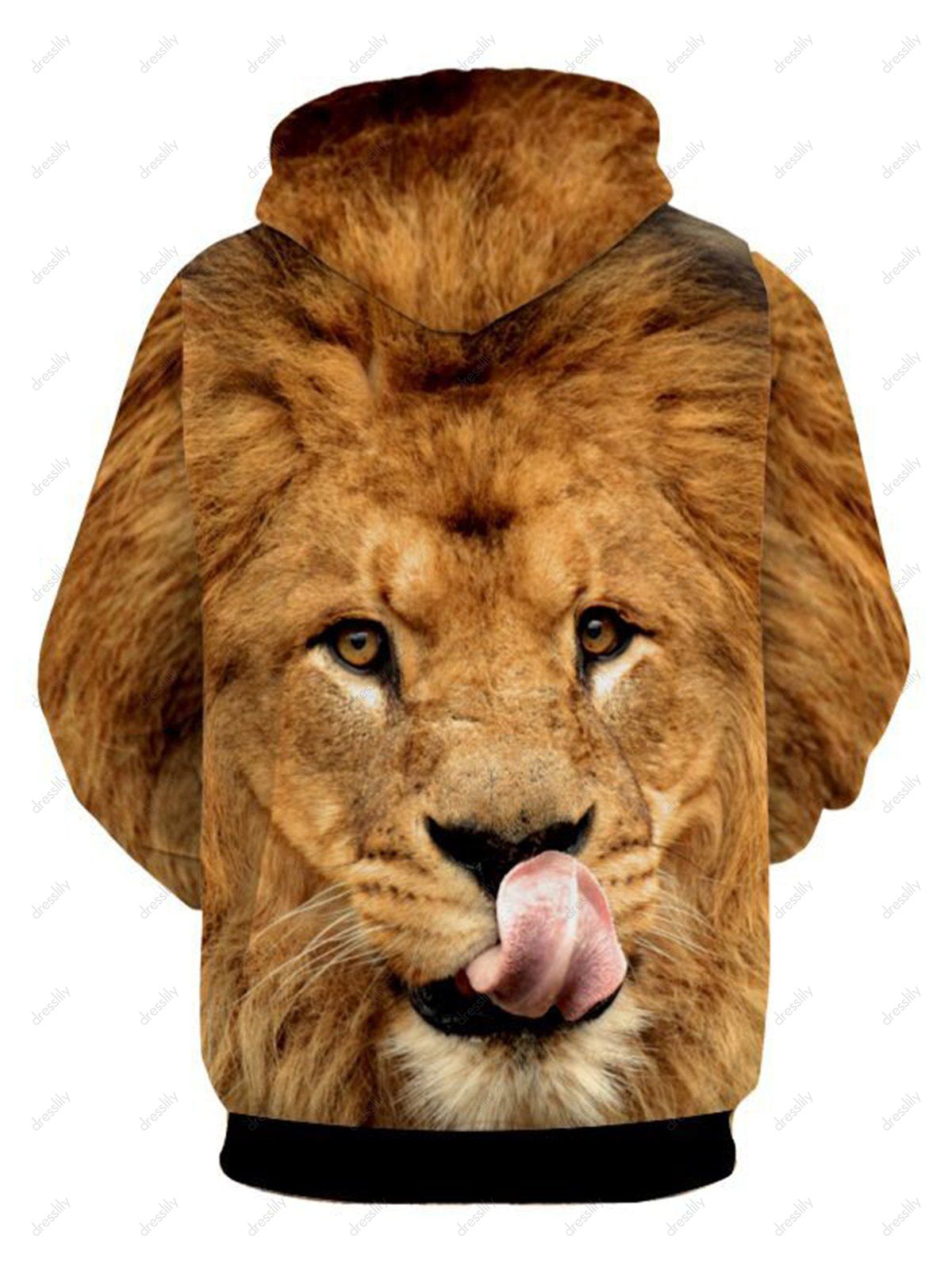 [63% OFF] 2019 Drawstring Lion Patterned 3D Animal Hoodie In YELLOW ...