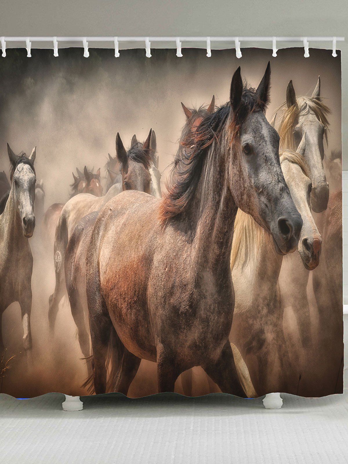 2018 Chevaux imprimé imperméable rideau de douche Brun Largeur ... 2018 Chevaux imprimé imperméable rideau de douche Brun Largeur ...
