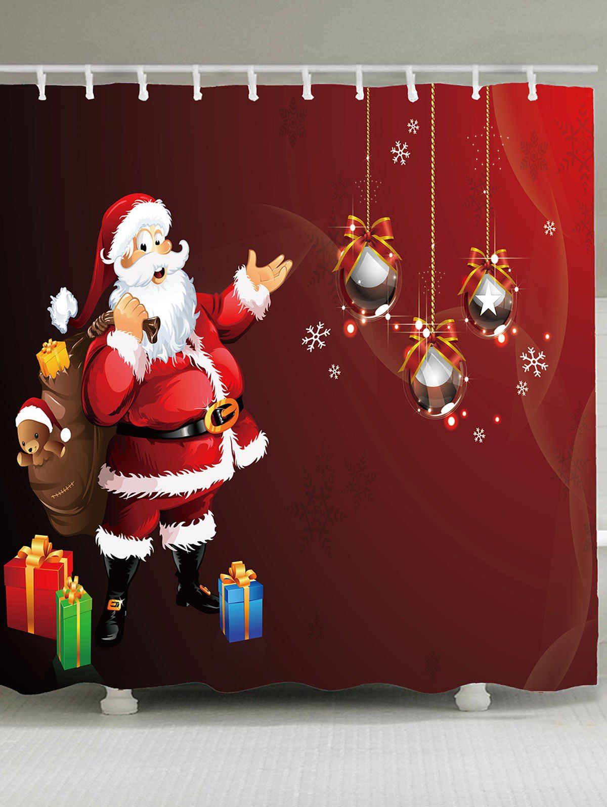 

Santa Claus Ball Printed Waterproof Shower Curtain, Red