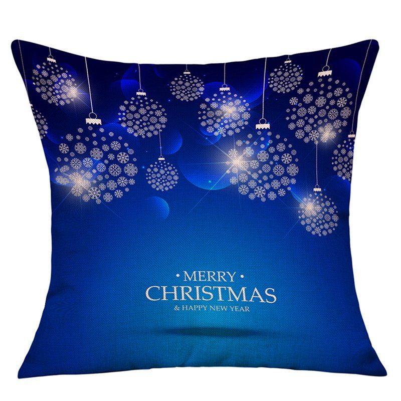 

Christmas Snowflake Baubles Print Linen Decorative Pillowcase, Blue