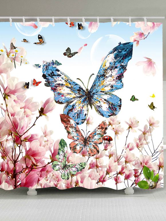 Rideau de Douche Imperméable Motif Fleurs et Papillons - coloré W59 INCH * L71 INCH