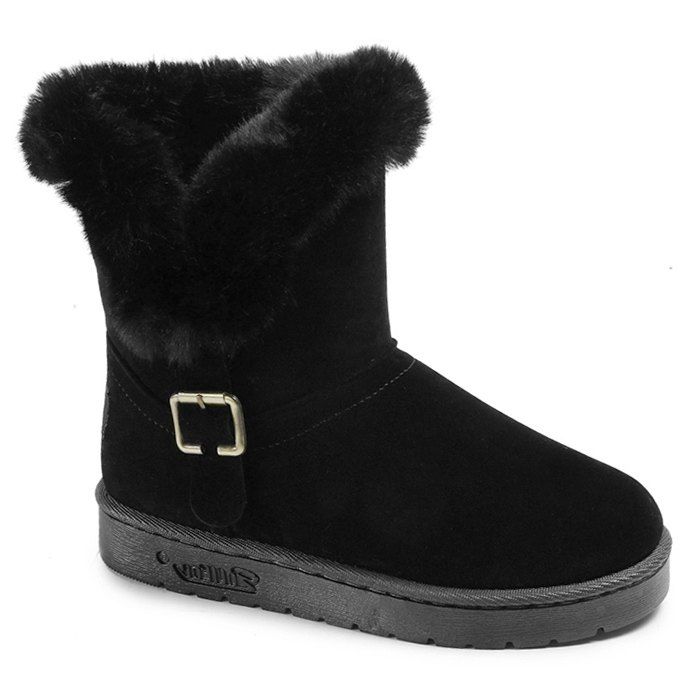 

Slip On Buckled Faux Fur Suede Snow Boots, Black