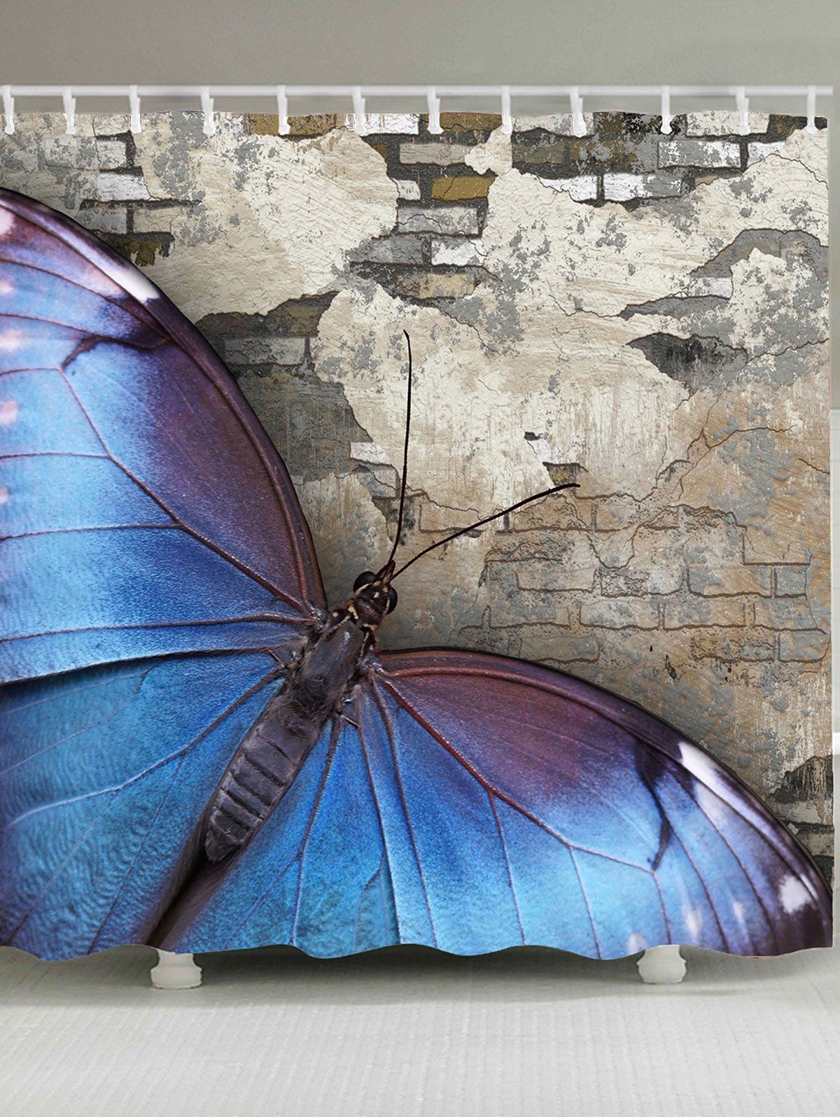 

Butterfly and Broken Wall Printed Waterproof Shower Curtain, Gray