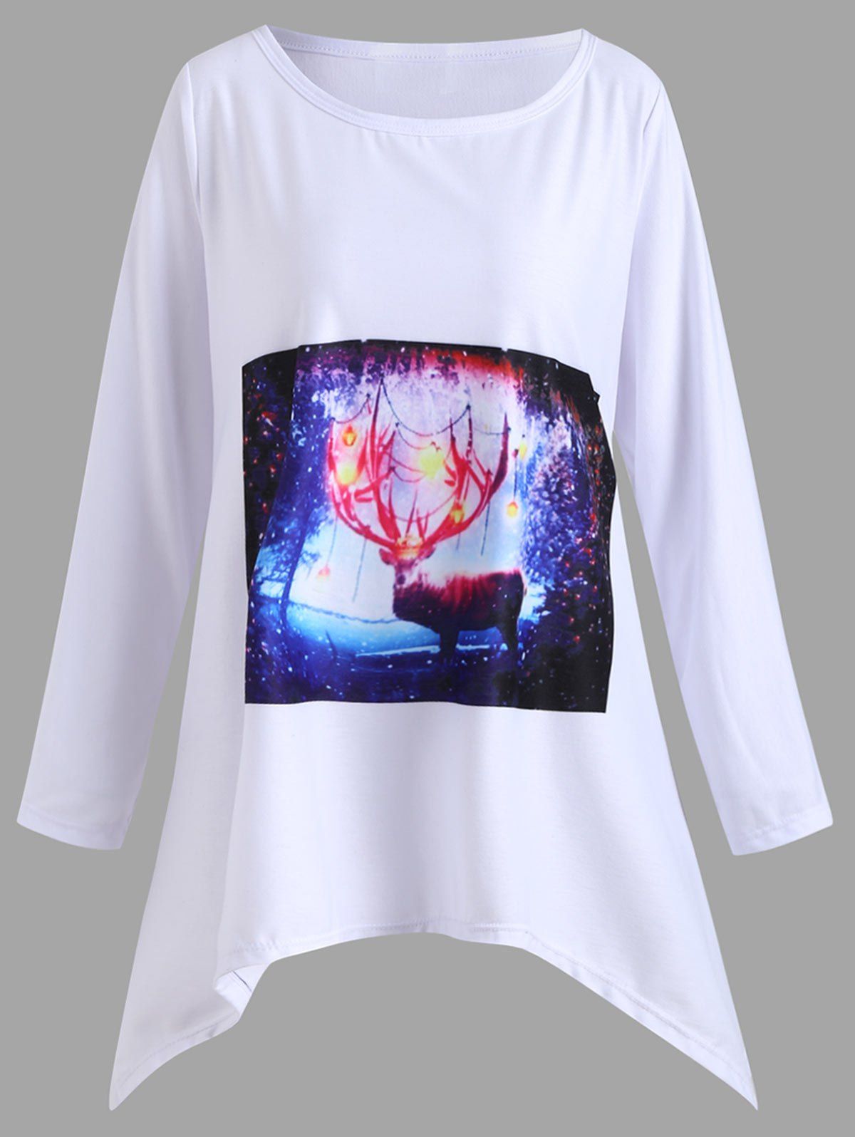 

Christmas Plus Size Deer Graphic Handkerchief T-shirt, White
