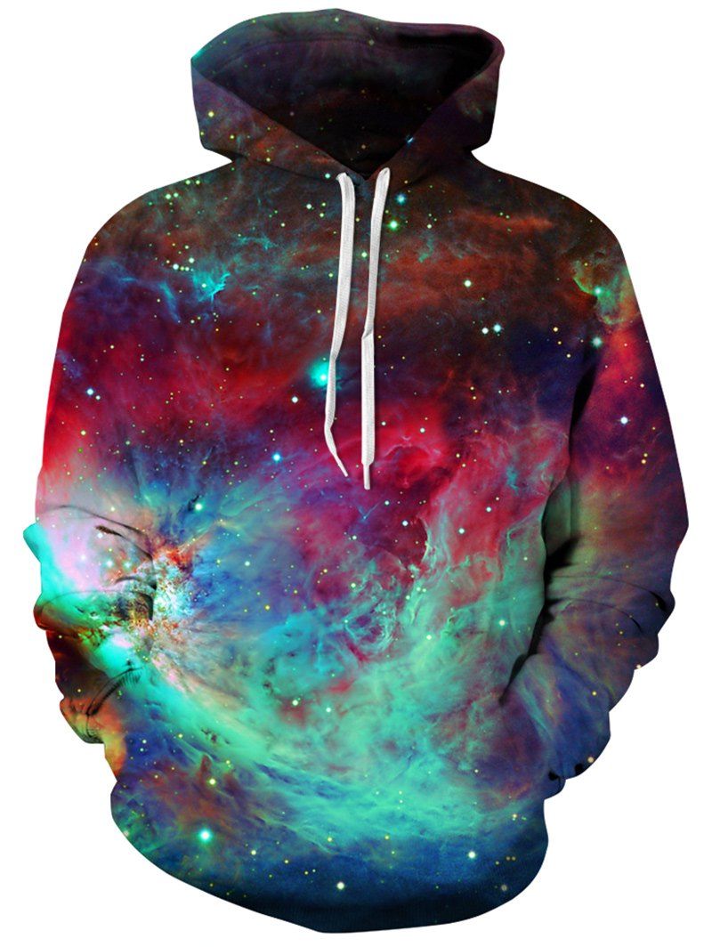 

Drawstring Kangaroo Pocket 3D Galaxy Print Hoodie, Colormix