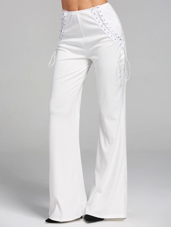 Pantalon évasé Lacé Croisé à Taille Haute - Blanc XL