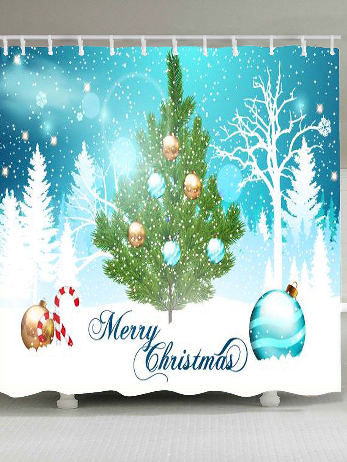 

Snowy Christmas Tree Pattern Shower Bath Curtain, Blue and white