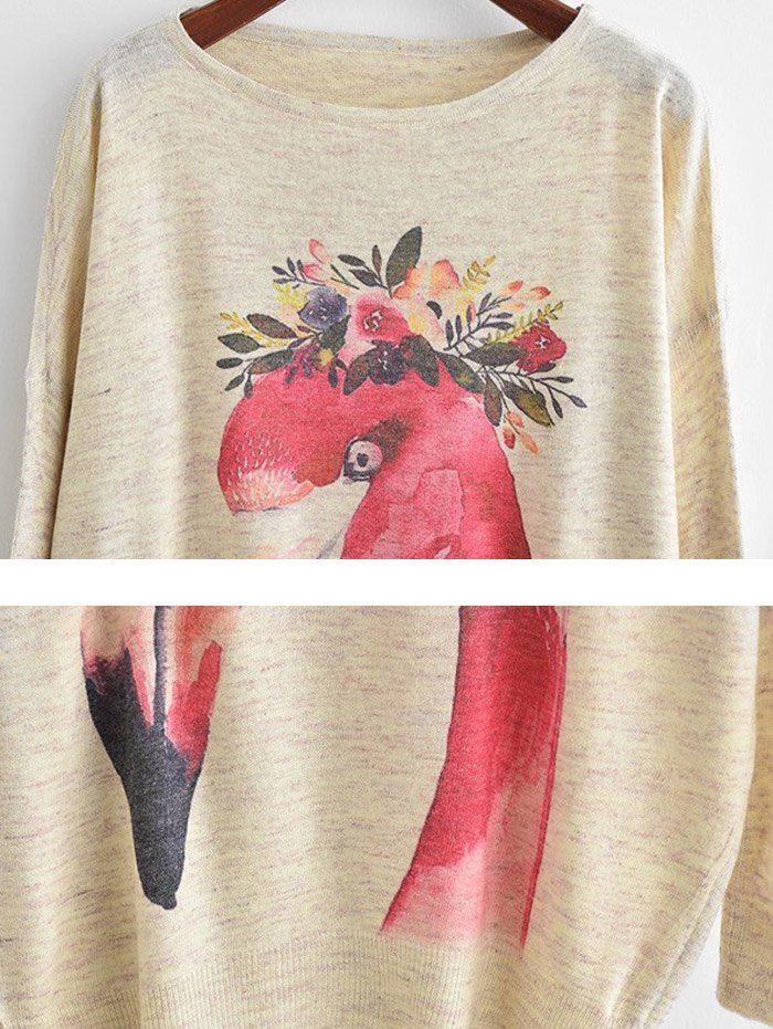 DressLily.com: Photo Gallery - Dolman Sleeve Flamingo Print Knitwear