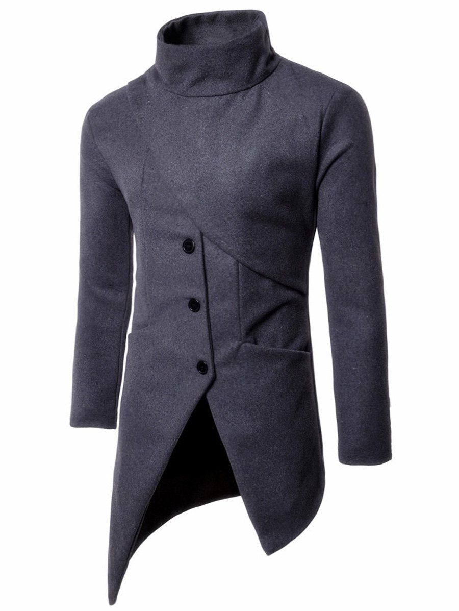 

Button Up Asymmetrical Wool Blend Coat, Gray