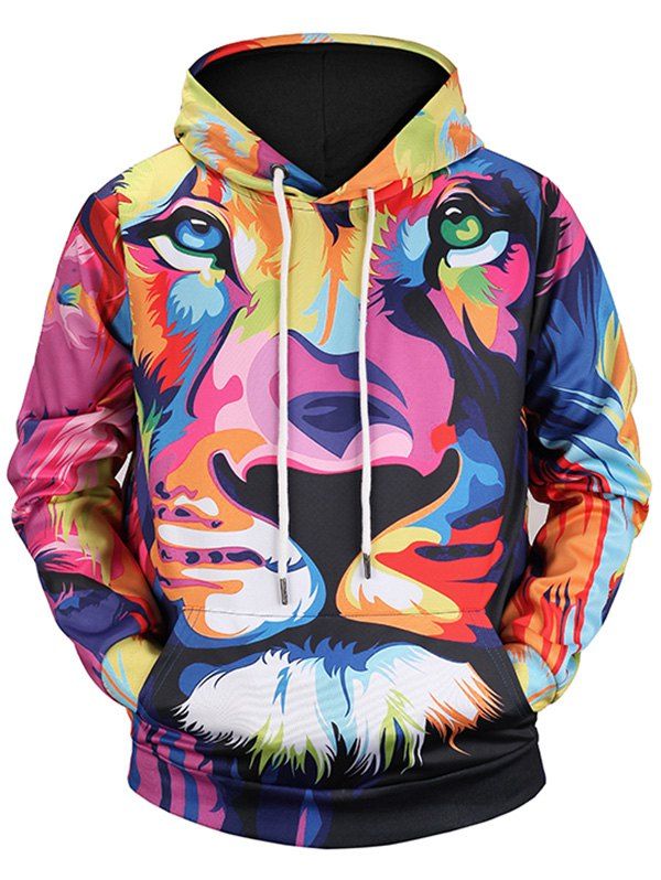 

Kangaroo Pocket Lion Print Colormix Hoodie