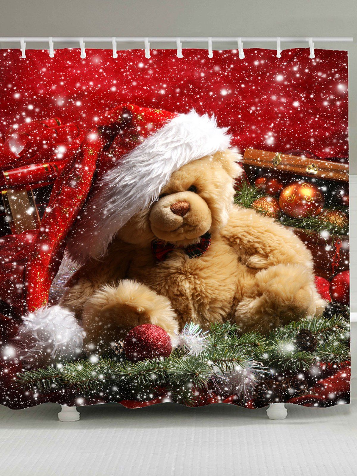 

Christmas Puppy Patterned Shower Bath Curtain, Red