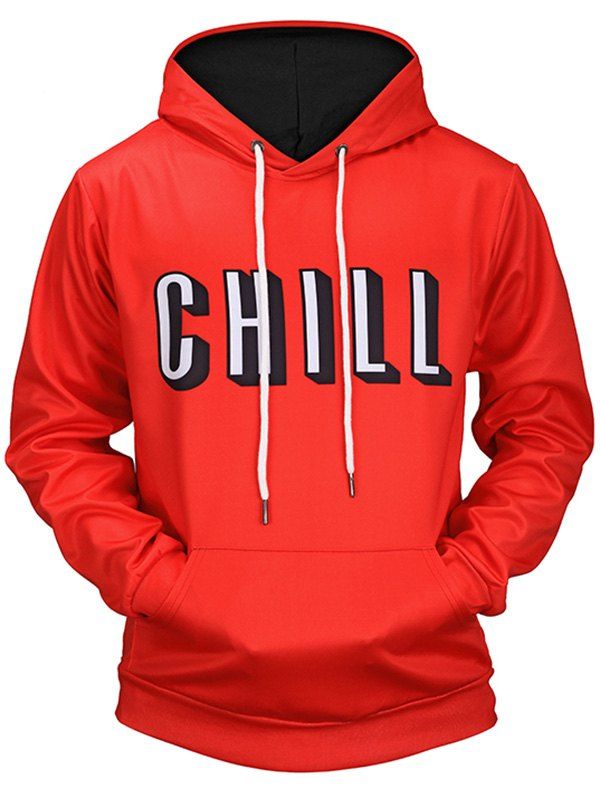 

Chill Print Kangaroo Pocket Hoodie, Red