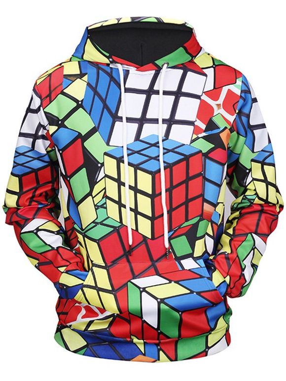 Sweat à Capuche Imprimé Rubik's Cube avec Poche Kangourou - multicolore M