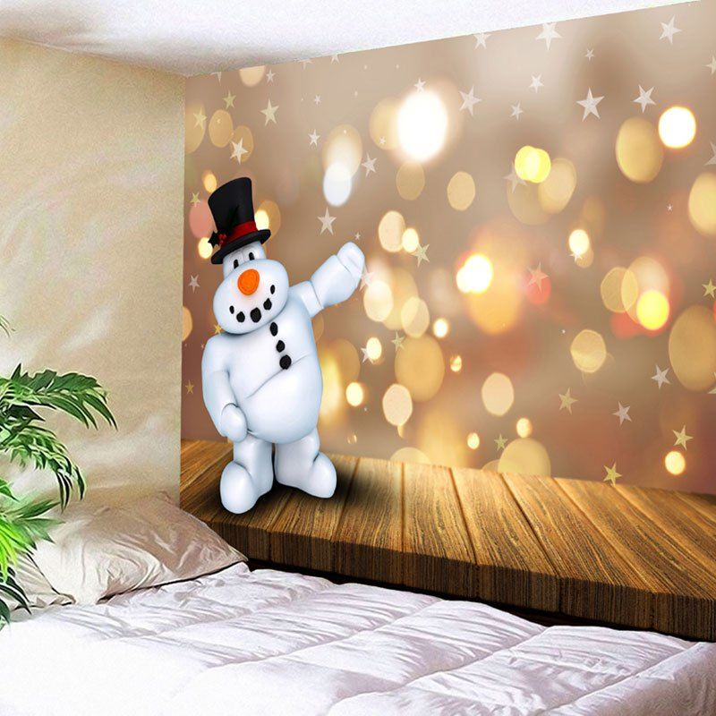 

Wall Hanging Christmas Cartoon Snowman Pattern Tapestry, Gold brown