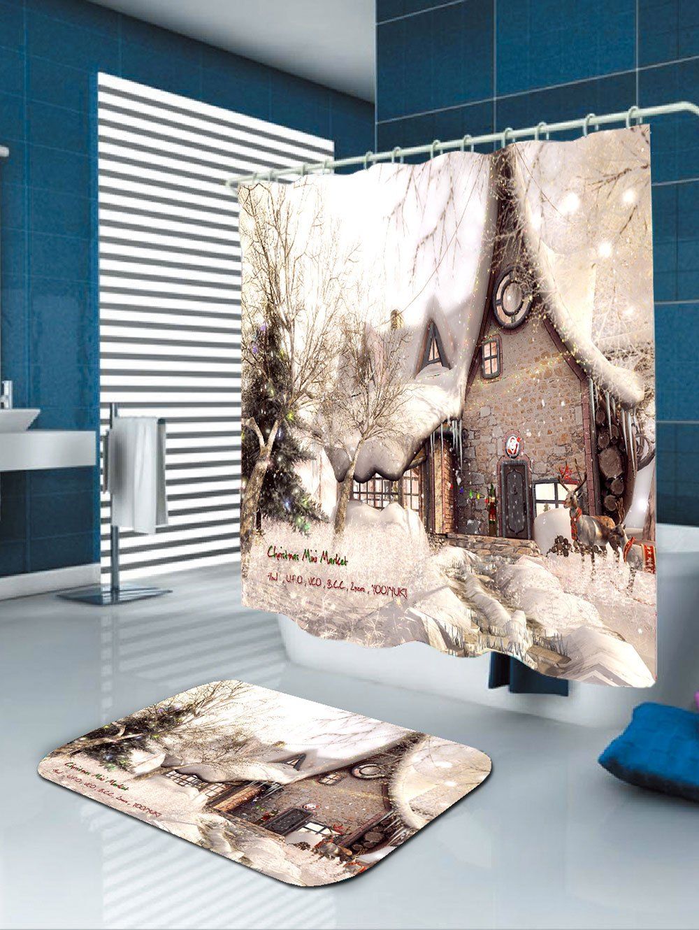Photo Gallery Christmas Snowy House Patterned Bath