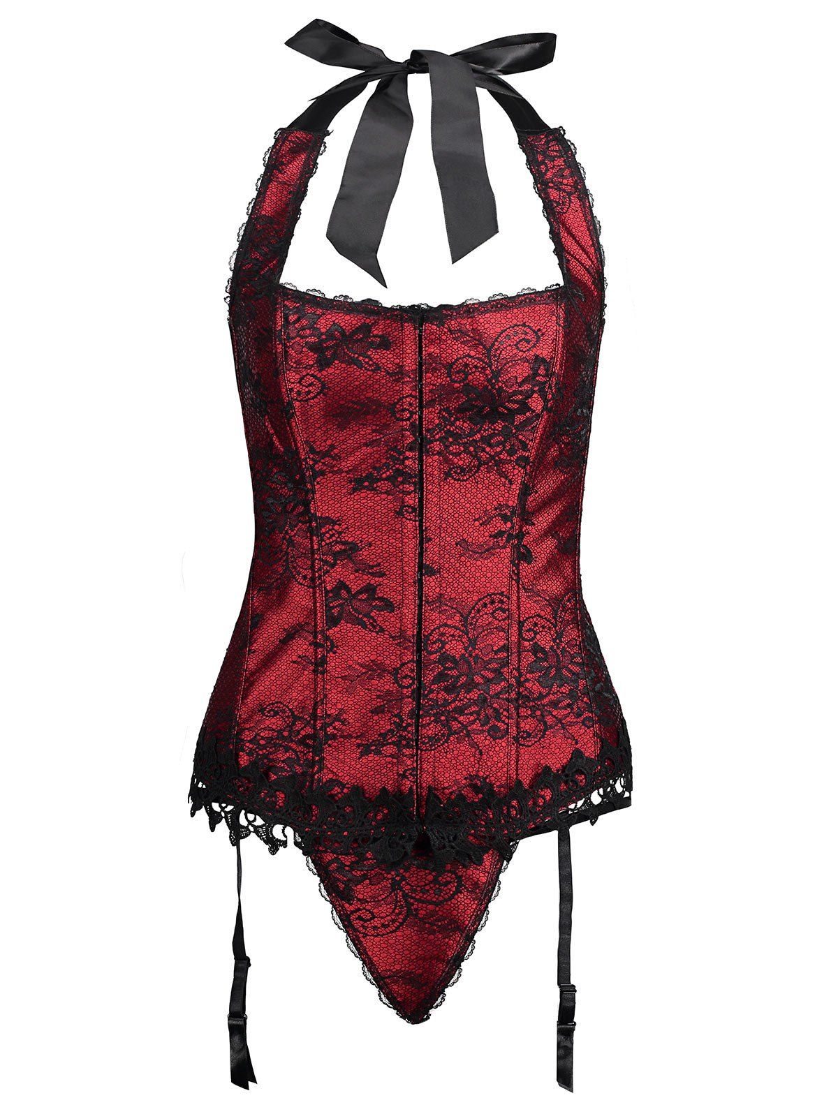 

Plus Size Lace Garter Corset, Wine red