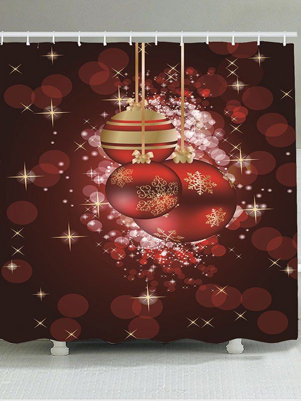 

Christmas Ball and Dot Pattern Waterproof Shower Curtain, Wine red