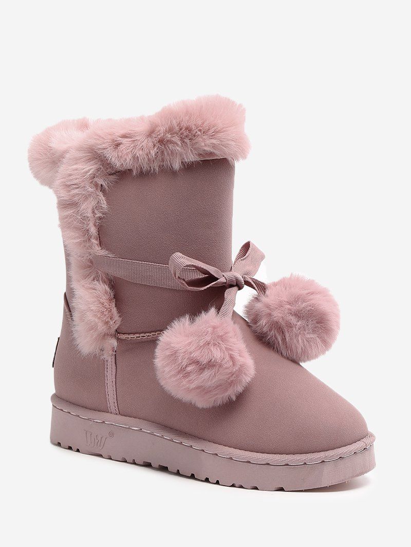 

Pompom Bow Snow Boots, Pink