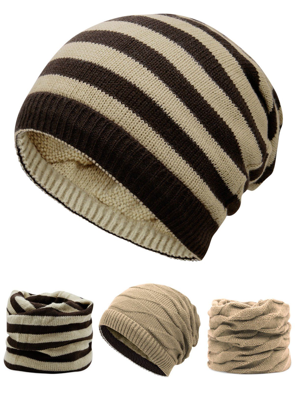 

Ponytail Hole Decorated Lining Thicken Knit Beanie, Palomino