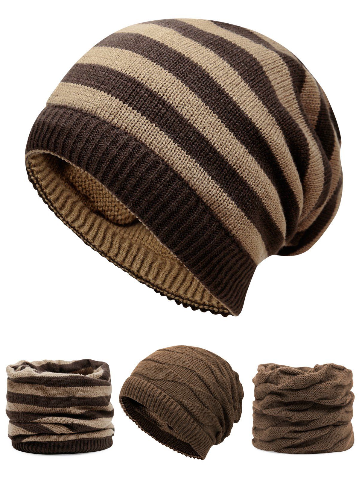 

Ponytail Hole Decorated Lining Thicken Knit Beanie, Khaki