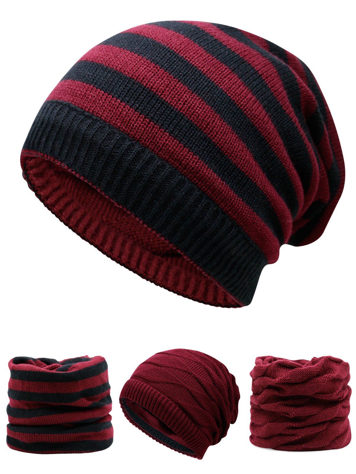 

Ponytail Hole Decorated Lining Thicken Knit Beanie, Wine red